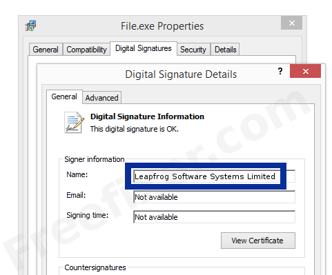 Screenshot of the Leapfrog Software Systems Limited certificate